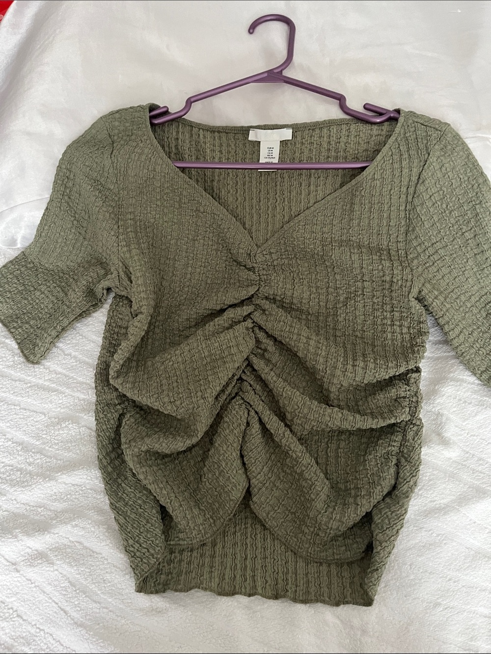 H&M Olive Green Ruched Knit Tunic Top